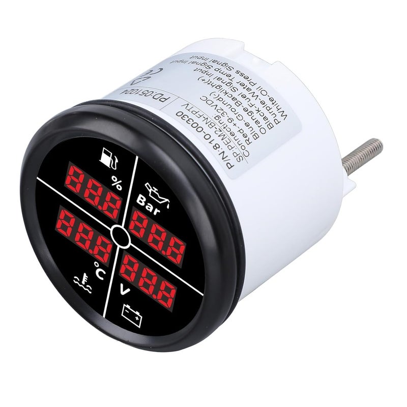 Srliya 52mm 4 in 1 Multifunctional Gauge Digital Display Fuel Level Oil Pressure Water Temperature Meter Voltmeter with Backlight for Boat RV (81000330 Black Bezel Black Dial) - Image 5